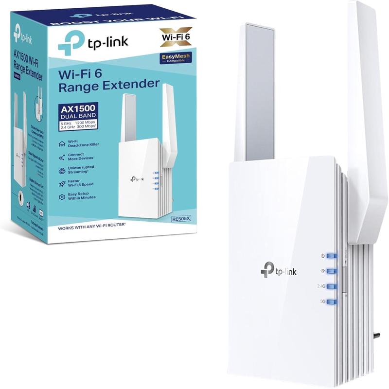 TP-Link RE505X AX1500 Wi-Fi Range Extender, White