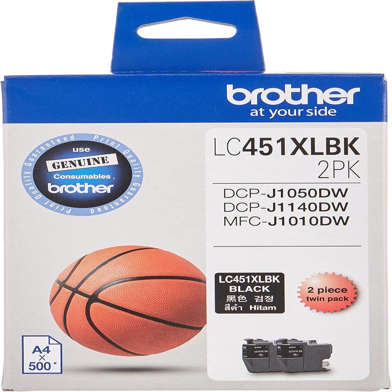 Brother LC451XLBK2PK Ink Cartridge Compatible for DCP-J1050DW, MFC-J1010DW, 500 Pages, Black (Pack of 2)