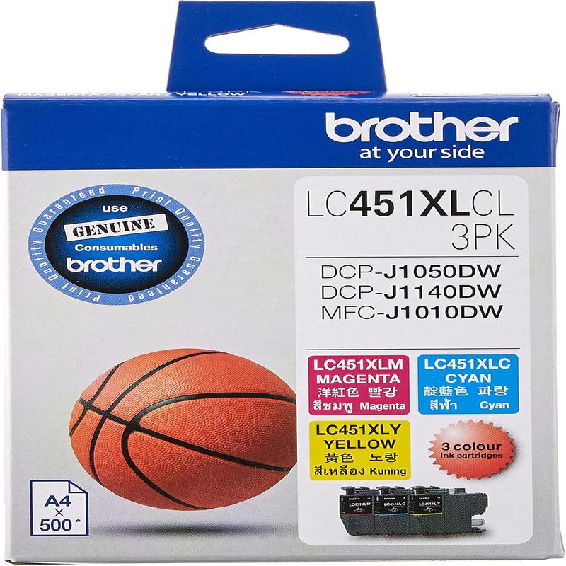Brother LC451XLCL3PK Ink Cartridge Compatible for DCP-J1050DW, MFC-J1010DW, 500 Pages, Cyan/Magenta/Yellow (Pack of 3)