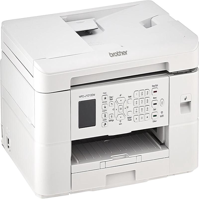 Brother MFC-J1010DW - A4 All-in-One Color Ink Cartridge Printer. Print/Scan/Copy/Fax. Auto 2-sided print. WiFi. Apple Airprint and WiFi Direct. White color